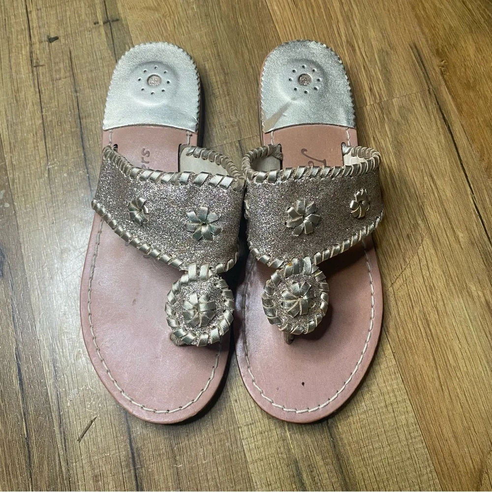 Jack Rogers Girls Miss Sparkle Leather Sparkle Sandals Champagne Size 4